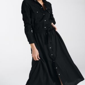 Sukienka lniana zapinana na napy S241 Black - Nife