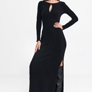 Sukienka maxi z łezką na dekolcie S261 Black - Nife