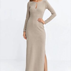 Sukienka maxi z łezką na dekolcie S283 Beige - Nife