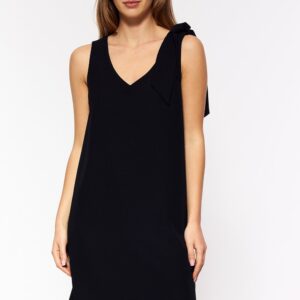 Czarna sukienka z szarfą S198 Black - Nife