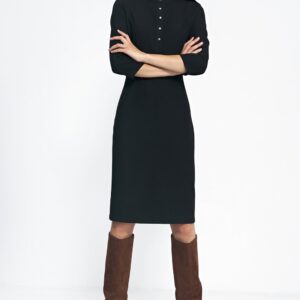 Sukienka Czarna sukienka z rękawem 3/4 S234 Black - Nife